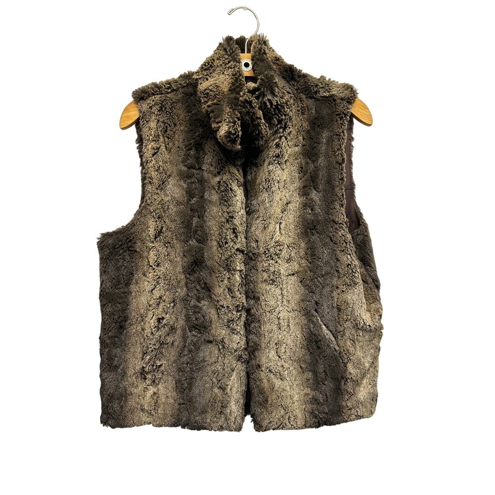 Vtg Betsey Johnson Faux Fur Vest M Brown Plush Y2K Cozy Layer Plush